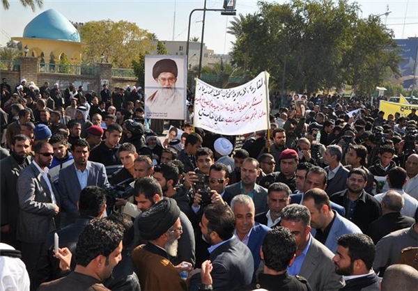 تظاهرات مردم عراق در اعتراض به توهين به رهبر معظم انقلاب در بغداد