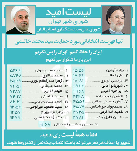 نمایندگان لیست امید شورای شهر تهران