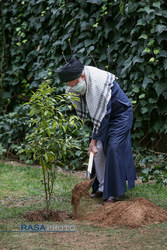 کاشت دو نهال میوه توسط مقام معظم رهبری در روز درختکاری