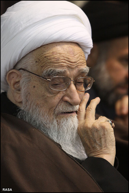 حضرت آيت‌الله صافي گلپايگاني پيدل فاطمي عزاداروں کے ساتھ جلوس ميں