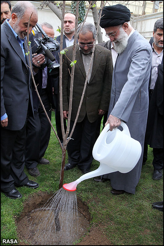 Ayatollah Khamenei Planting a seed during the National Tree day of Iran