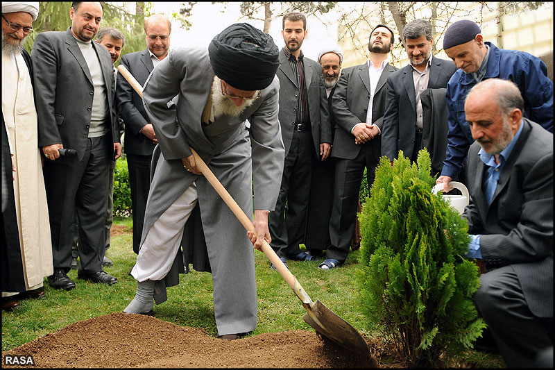 Ayatollah Khamenei Planting a seed during the National Tree day of Iran