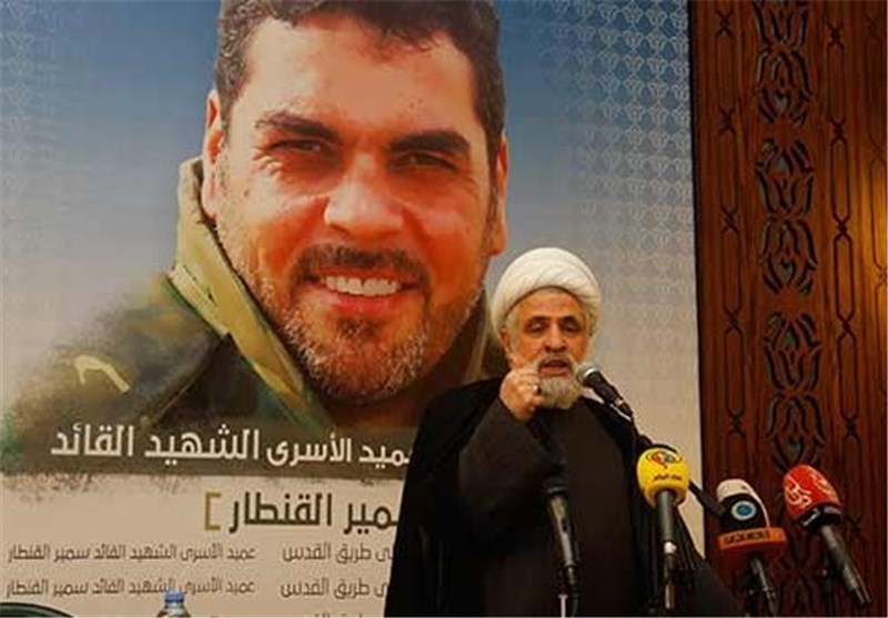 Sheikh Qassem addressing a ceremony in commemoration of Samir Qantar
