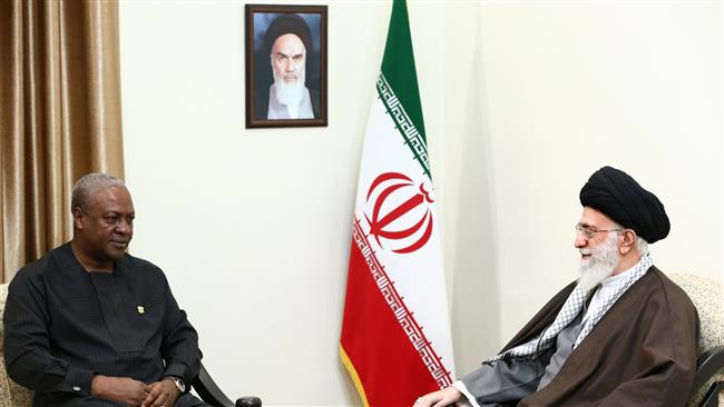 Ayatollah Seyyed Ali Khamenei (R) meets with visiting Ghanaian President John Dramani Mahama