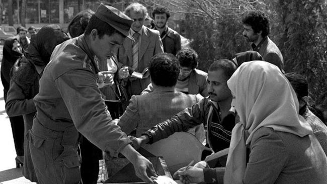 Iranians voting in a 1979 referendum on the establishment of the Islamic Republic in Iran