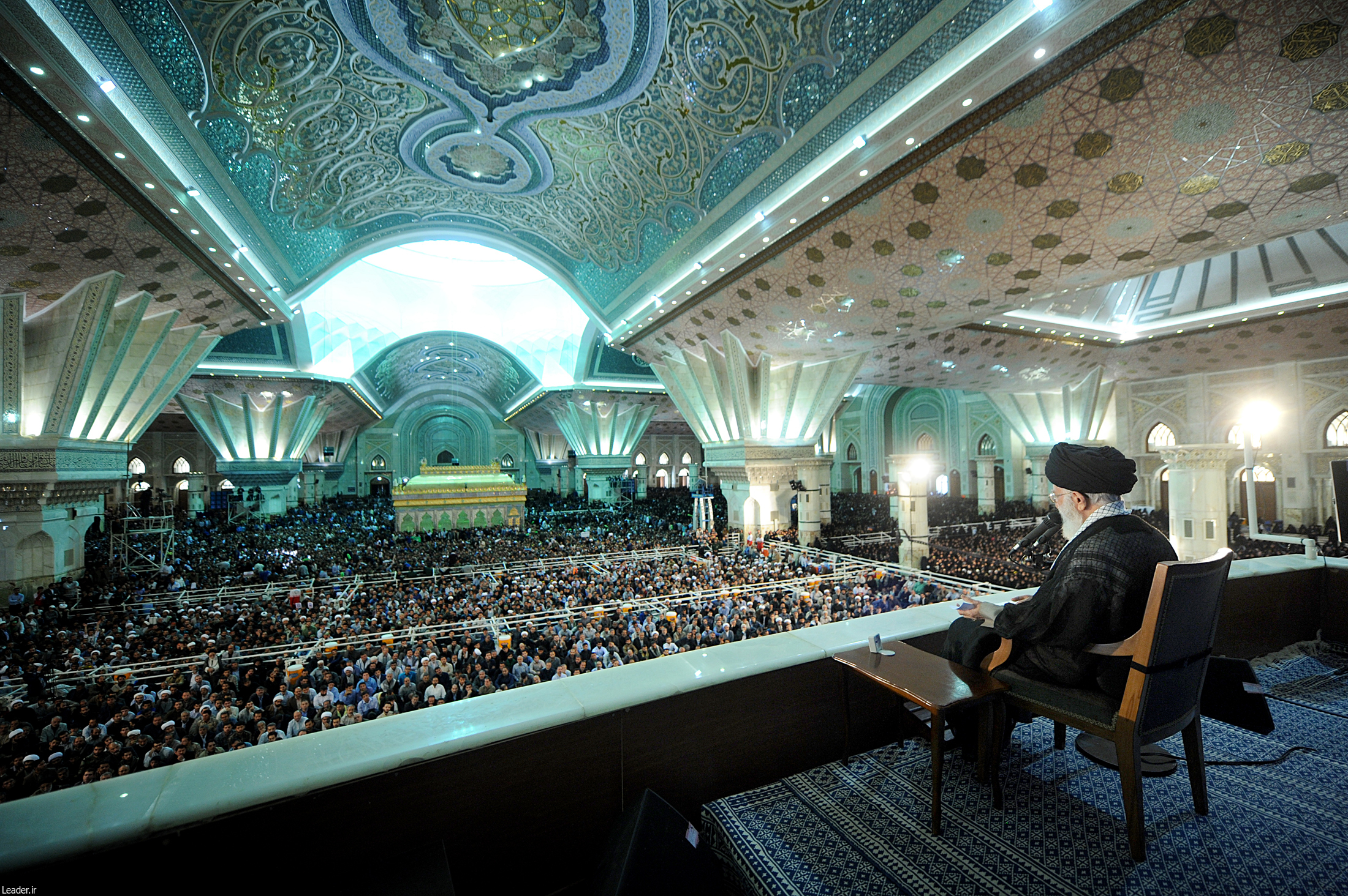 Ayatollah Khamenei attends a large funeral ceremony held to mark the ۲۷th anniversary of the passing of Imam Khomeini, the late founder of the Islamic Republic, at his mausoleum in southern Tehran on June ۳, ۲۰۱۶