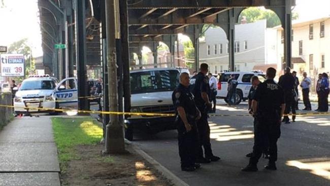 Police marks off the site where Imam Alauddin Akongi and one of his associates were shot dead, New York, the US, August 13, 2016.