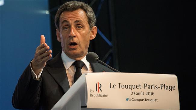 Former French president and candidate for Les Republicans (LR) party primary Nicolas Sarkozy speaks during a meeting of young Republicans.