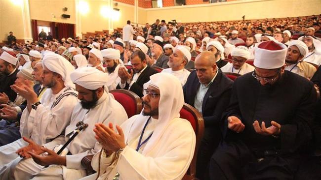 Photo shows Sunni Muslim scholars attending a gathering in the city of Grozny, Chechnya.