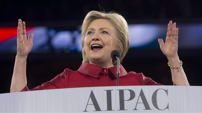 US Democratic Presidential candidate Hillary Clinton speaks during the American Israel Public Affairs Committee (AIPAC) 2016 Policy Conference at the Verizon Center in Washington, DC, on March 21, 2016. (AFP photo)