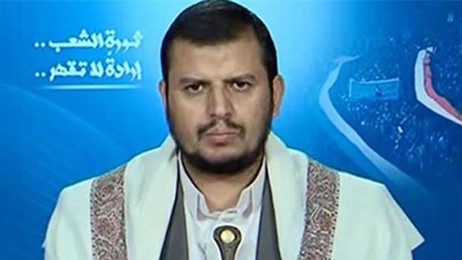The leader of Yemen’s Houthi Ansarullah movement, Abdulmalek Badreddin al-Houthi delivering a televised speech to supporters.