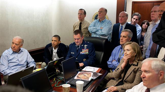 The US national security team gathered on May 2, 2011 in the White House Situation Room to monitor the progress of the American mission to assassinate Osama bin Laden.