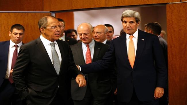 From left to right: Russian Foreign Minister Sergei Lavrov, UN Special Envoy for Syria Staffan de Mistura and US Secretary of State John Kerry enter the press conference room at the UN Offices in Geneva, Switzerland, on September 9, 2016. (Photo by AFP)