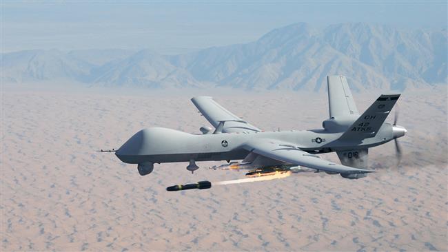 US drone firing a Hellfire missile.