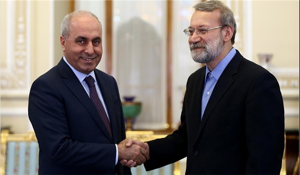 Iranian Parliament Speaker Ali Larijani and Iraqi Planning Minister Salman al-Jumaili in Tehran