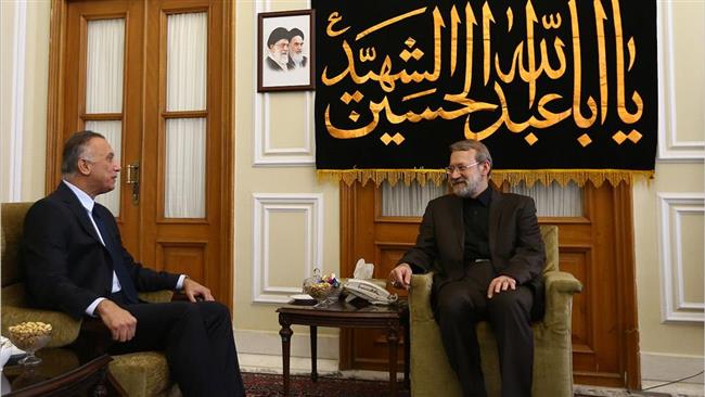 Iranian Parliament Speaker Ali Larijani (R) and the head of Iraqi National Intelligence Service, Mustafa Kadhimi, meet in Tehran on October 4, 2016. (Photo by ICANA)