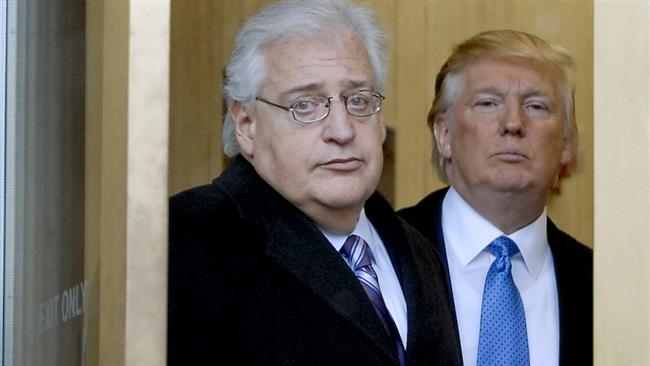 David Friedman, left, with US President-elect Donald Trump in 2010. (Photo by Bloomberg)