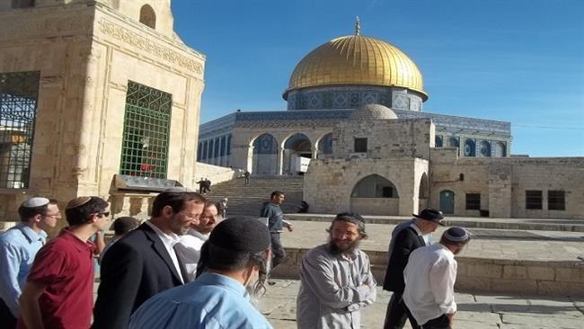 Israeli settlers and extremists at the al-Aqsa Mosque compound in Jerusalem al-Quds