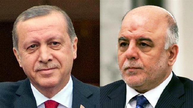 This combo picture shows Iraqi Prime Minister Haider al-Abadi (R) and Turkish President Recep Tayyip Erdogan.