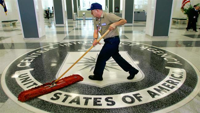 A janitor mops the floor at the headquarters of the US Central Intelligence Agency.
