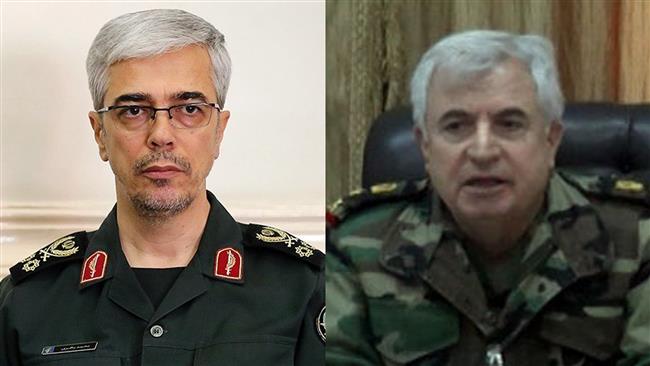 Chief of Staff of the Iranian Armed Forces Major General Mohammad Baqeri (L) and his Syrian counterpart, General Ali Abdullah Ayoub
