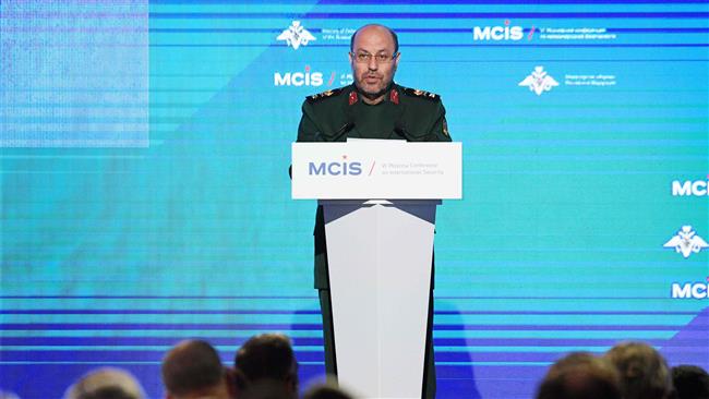 Iran’s Defense Minister Brigadier General Hossein Dehqan addressing the Conference on International Security in Moscow, April 26, 2017 (Photo by AFP)