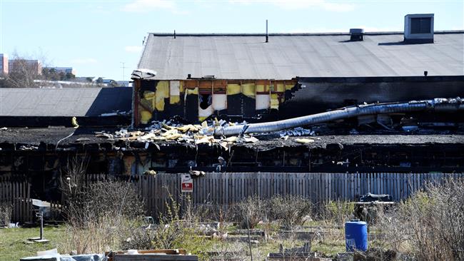 the Imam Ali Mosque in Jarfalla, north of Stockholm, Sweden, which was destroyed in an arson attack during the night of May 1, 2017.