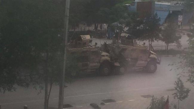 A convoy of military vehicles was apparently the target of a bomb attack in Kabul on May 3, 2017.