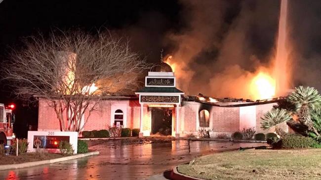Twitter image of a suspected arson fire at Victoria Islamic Center in Texas on January 28, 2017.