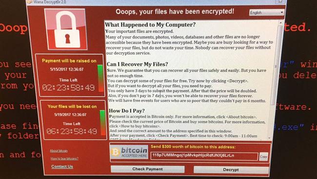 Screenshot of the suspected ransomware message on a computer