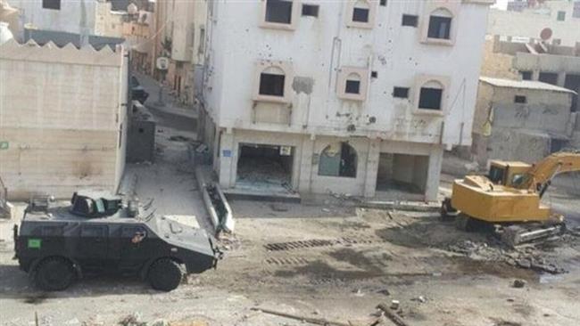 This photo taken by a local resident on his twitter account shows vehicles standing ready to demolish buildings in Awamiyah.