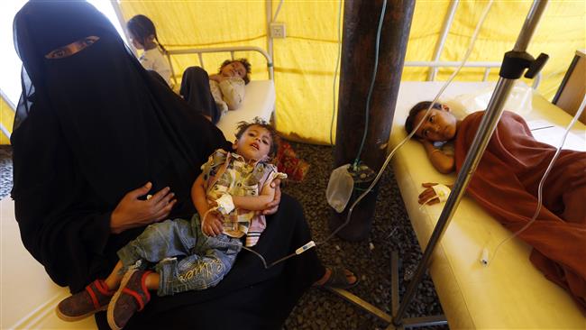 Yemeni children receive treatment at a makeshift hospital in the capital, Sana’a, on June 5, 2017. (Photo by AFP)