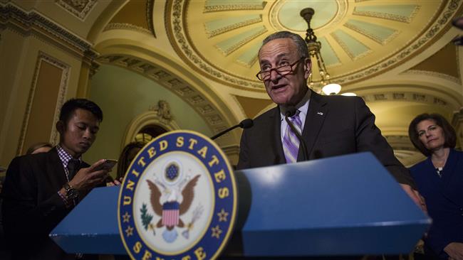Senate Minority Leader Chuck Schumer speaks during a weekly press conference on Capitol Hill, June 13, 2017, Washington, DC. (Photo by AFP)