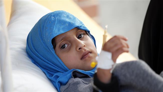 A Yemeni child suspected of being infected with cholera receives treatment at a hospital in the capital Sana’a on May 15, 2017. (Photo by AFP)