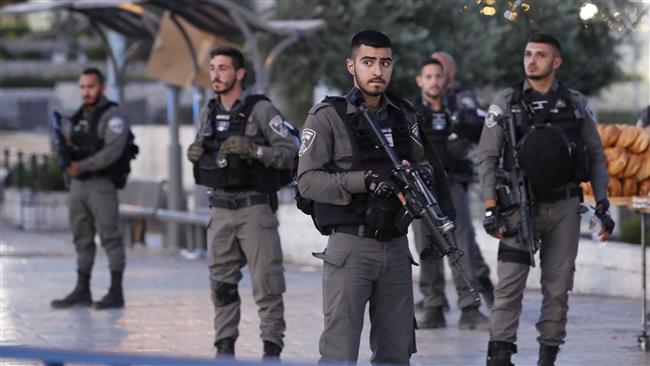 Israeli guards stand outside the Damascus Gate in the occupied East Jerusalem al-Quds’ Old City, June 16, 2017. (Photo by AFP)