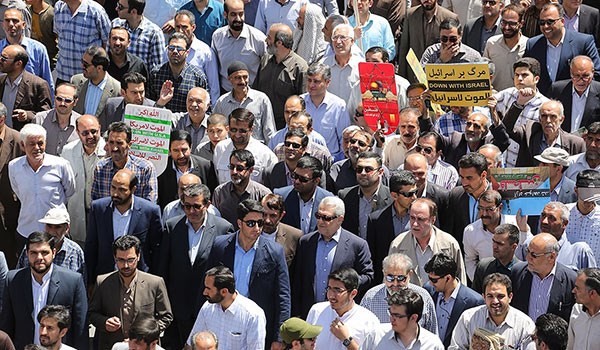 Iranian demonstrators participating in the International Quds Day