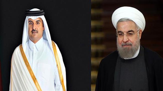 Iranian President Hassan Rouhani (R) and Qatari Emir Sheikh Tamim bin Hamad Al Thani