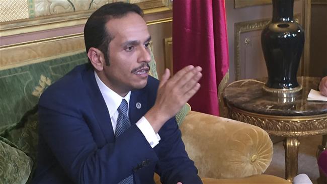 Qatari Foreign Minister Sheikh Mohammed bin Abdulrahman Al Thani speaks to the media at the Qatari embassy in Paris, June 12, 2017. (Photo by AP)