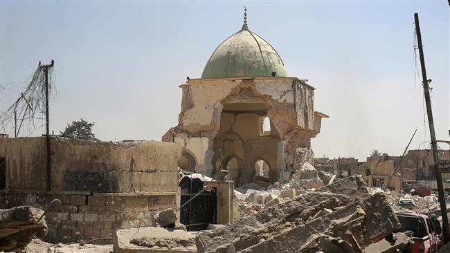 A picture taken on June 29, 2017 shows the damaged al-Nuri Mosque in the Old City of Mosul. (By AFP)