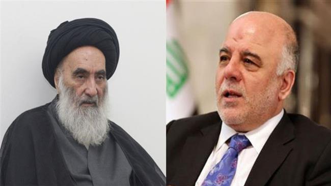 A combo image of Iraqi Prime Minister Haider al-ABadi (R) and top Shia cleric Grand Ayatollah Ali al-Sistani