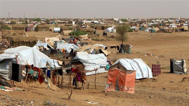 The photo shows a camp for internally displaced persons, who fled the Saudi-led war, in the northern district of Abs in the Yemeni province of Hajjah.