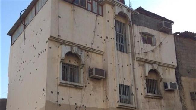 The photo shows bullet holes on walls amid an ongoing crackdown by Saudi regime forces in Awamiyah.