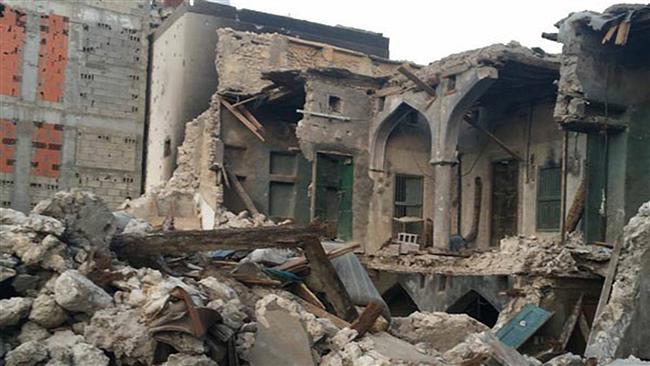 The photo released by al-Alam shows the rubble caused by the Saudi demolition of Awamiyah, Eastern Province, Saudi Arabia.