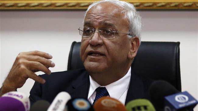 Chief Palestinian negotiator and Secretary General of the Palestine Liberation Organization (PLO), Saeb Erekat, speaks during a press conference in the occupied West Bank city of Ariha (Jericho) on February 15, 2017. (Photo by AFP)