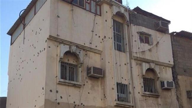 The photo shows bullet holes on walls amid an ongoing crackdown by Saudi regime forces in Awamiyah.