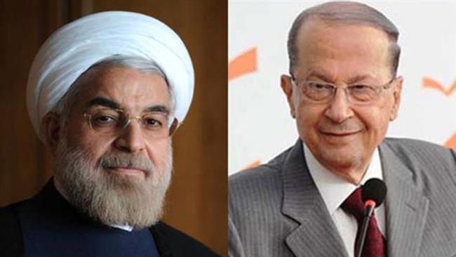 Iranian President Hassan Rouhani (L) and his Lebanese counterpart Michel Aoun