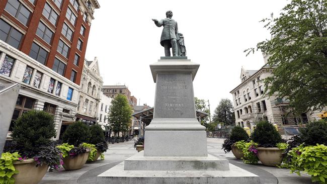 A monument to John C. Breckinridge, the 14th Vice President of the US and a civil war era slave owner, stands in the pavilion where at one time slaves were sold, near the old Historic Lexington Courthouse August 14, 2017 in Lexington, Kentucky. (AFP file photo)