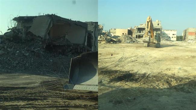 A composite picture published on the Hasannews website showing the demolition of the al-Musawara neighborhood in the Shia town of Awamiyah in Saudi Arabia.
