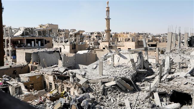 Damaged building are pictured during the fighting with Daesh terrorists in Raqqah