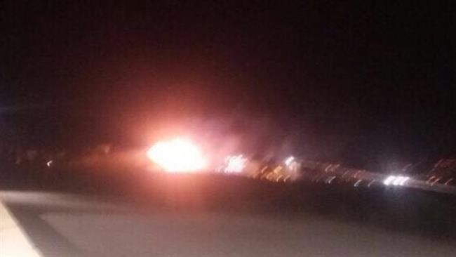 The image taken from social media shows the site of a reported Israeli strike in Masyaf, Hama Province, Syria, September 7, 2017.